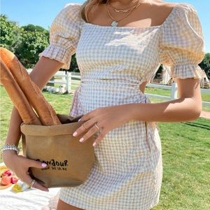 Scoop Neck Cutout Side Gingham Print Dress